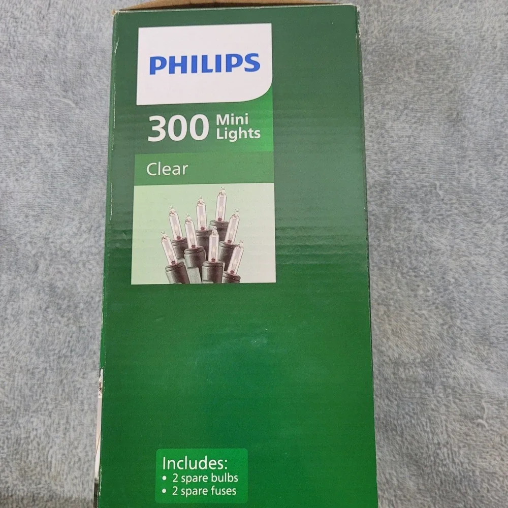 Philips 300 Mini Lights Clear Indoor Outdoor Green‎ Wire Christmas 62.2ft